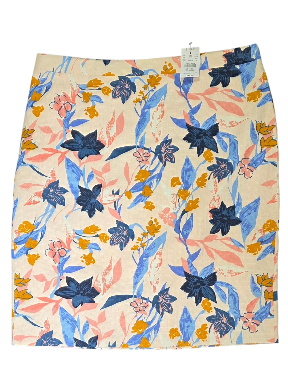 J. Crew Floral Basketweave Pencil Skirt Floral Womens Ivory Pink Blue Size 14